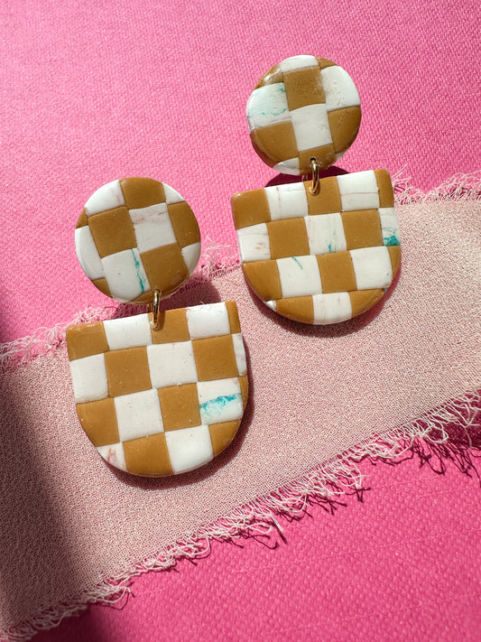 Yellow Mustard Checkered earrings | Spring Vintage Inspired Collection
