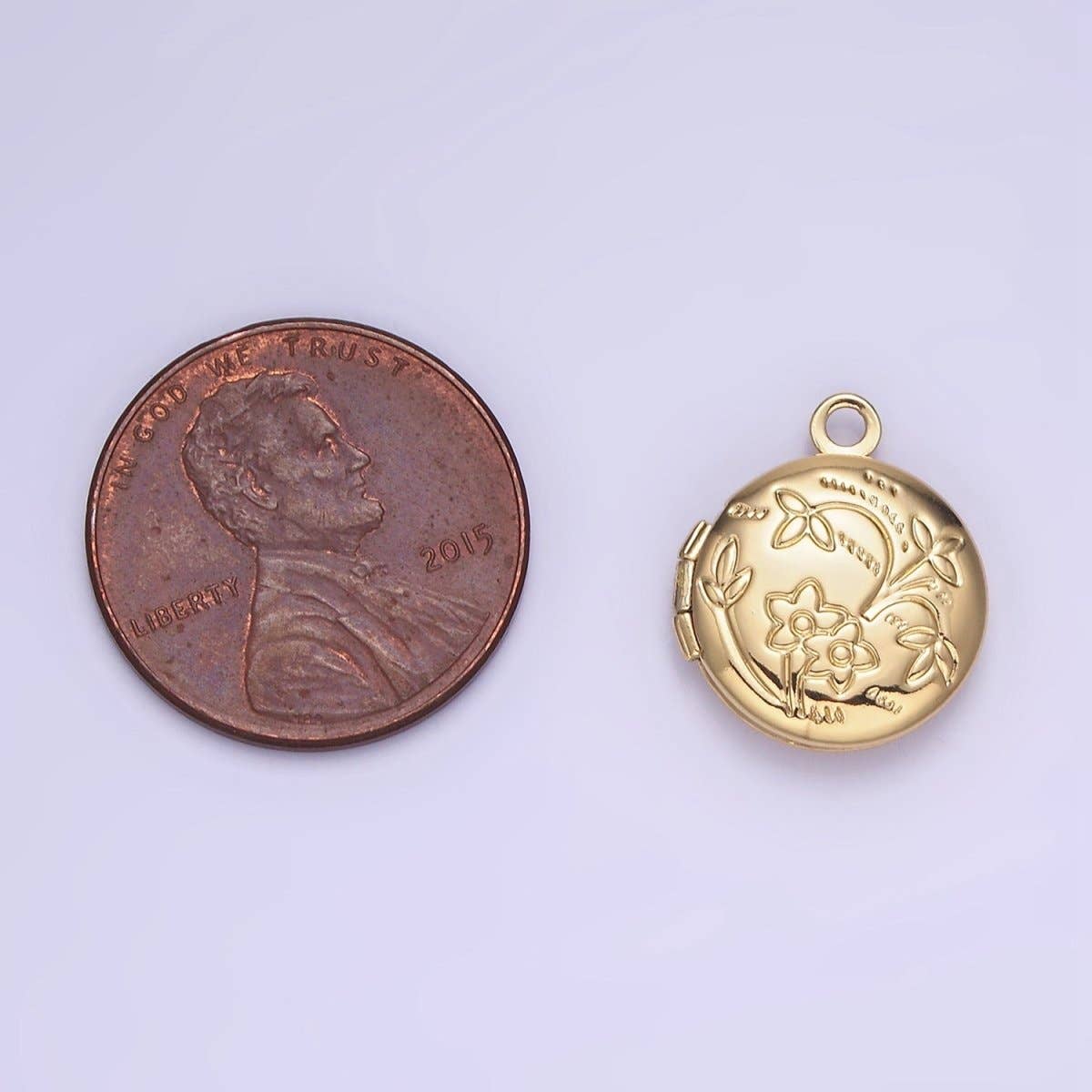 24K Gold Filled Nature Flower Engraved Round Locket In Gold | CHARM ONLY