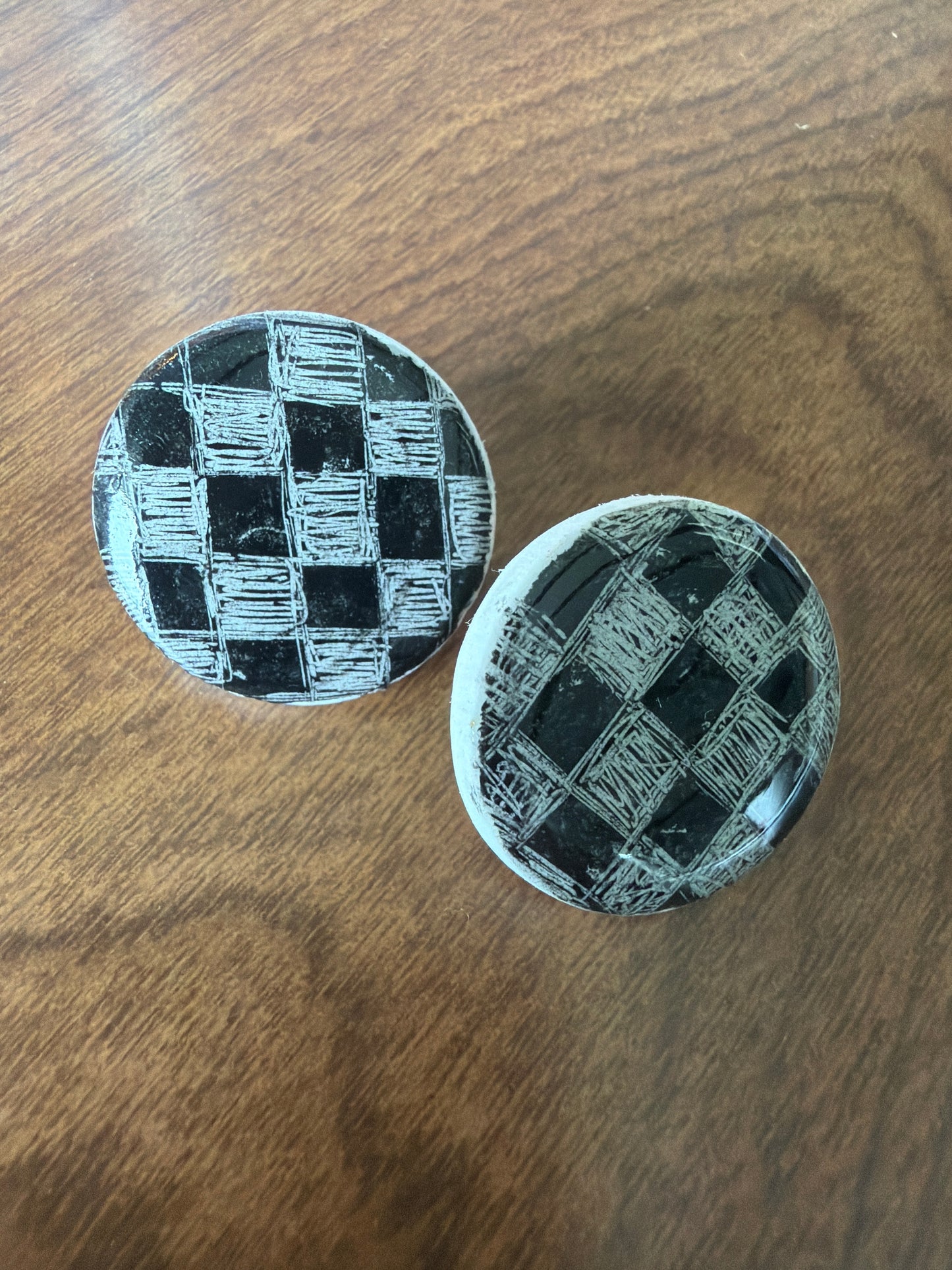 Checkered Print Statement Studs
