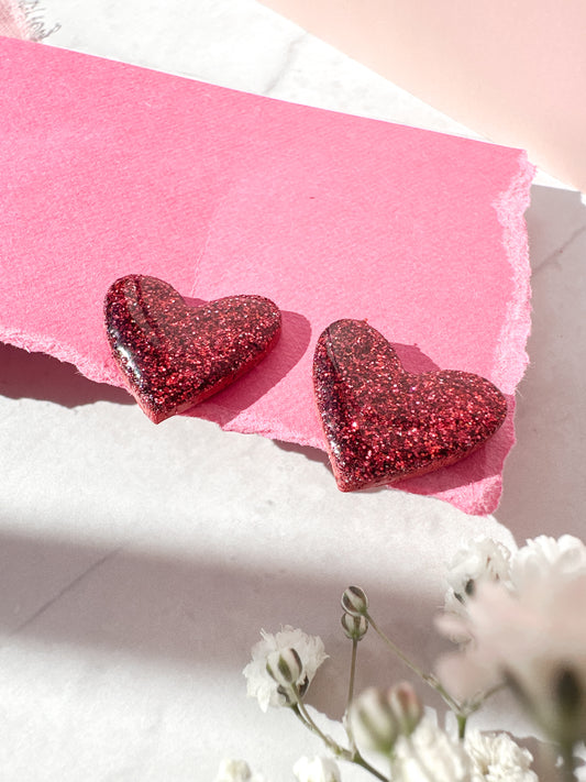 Sparkle Red Heart Studs | Be Mine, Valentine