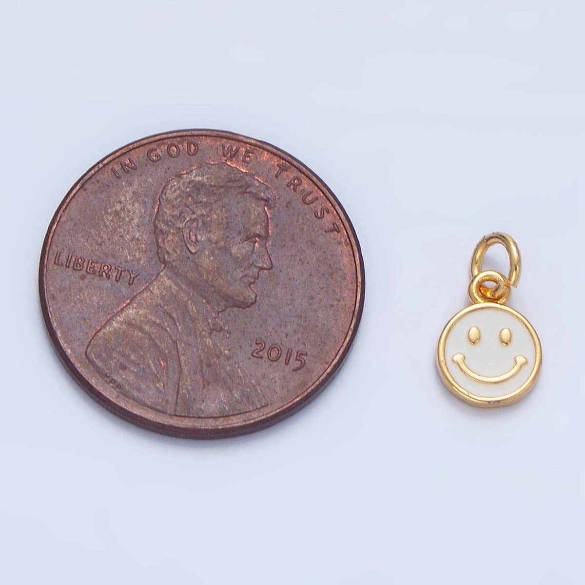 24K Gold Filled Mini Smiley Face White Enamel Round Bezel Charm | CHARM ONLY