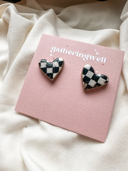 Heart Checkered Studs