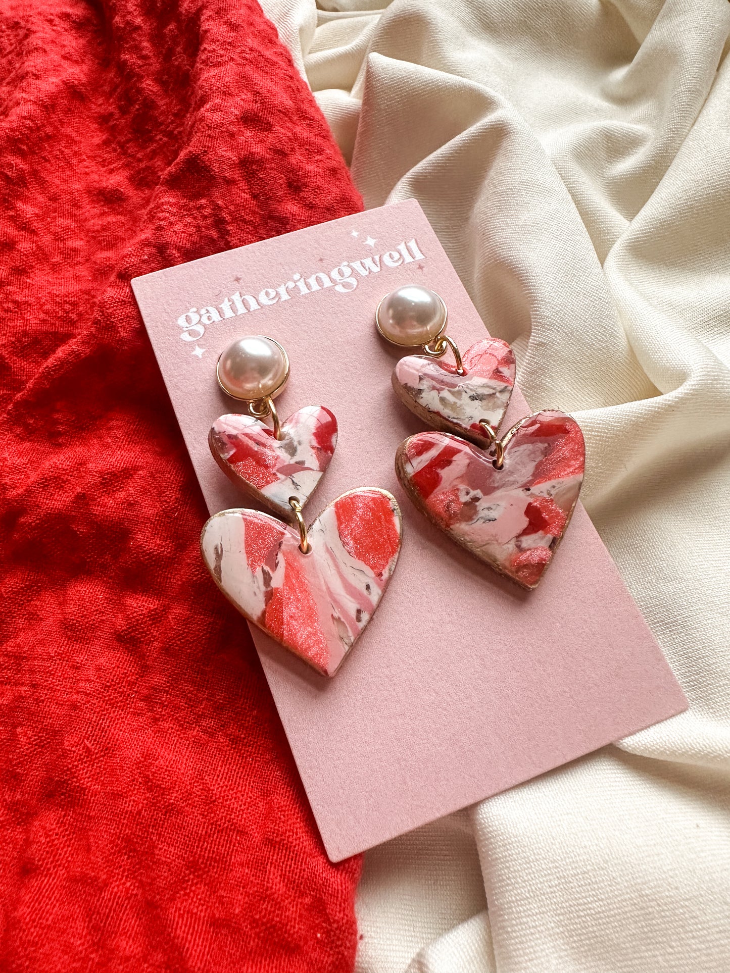 Pink Marbled Two Tiered Hearts