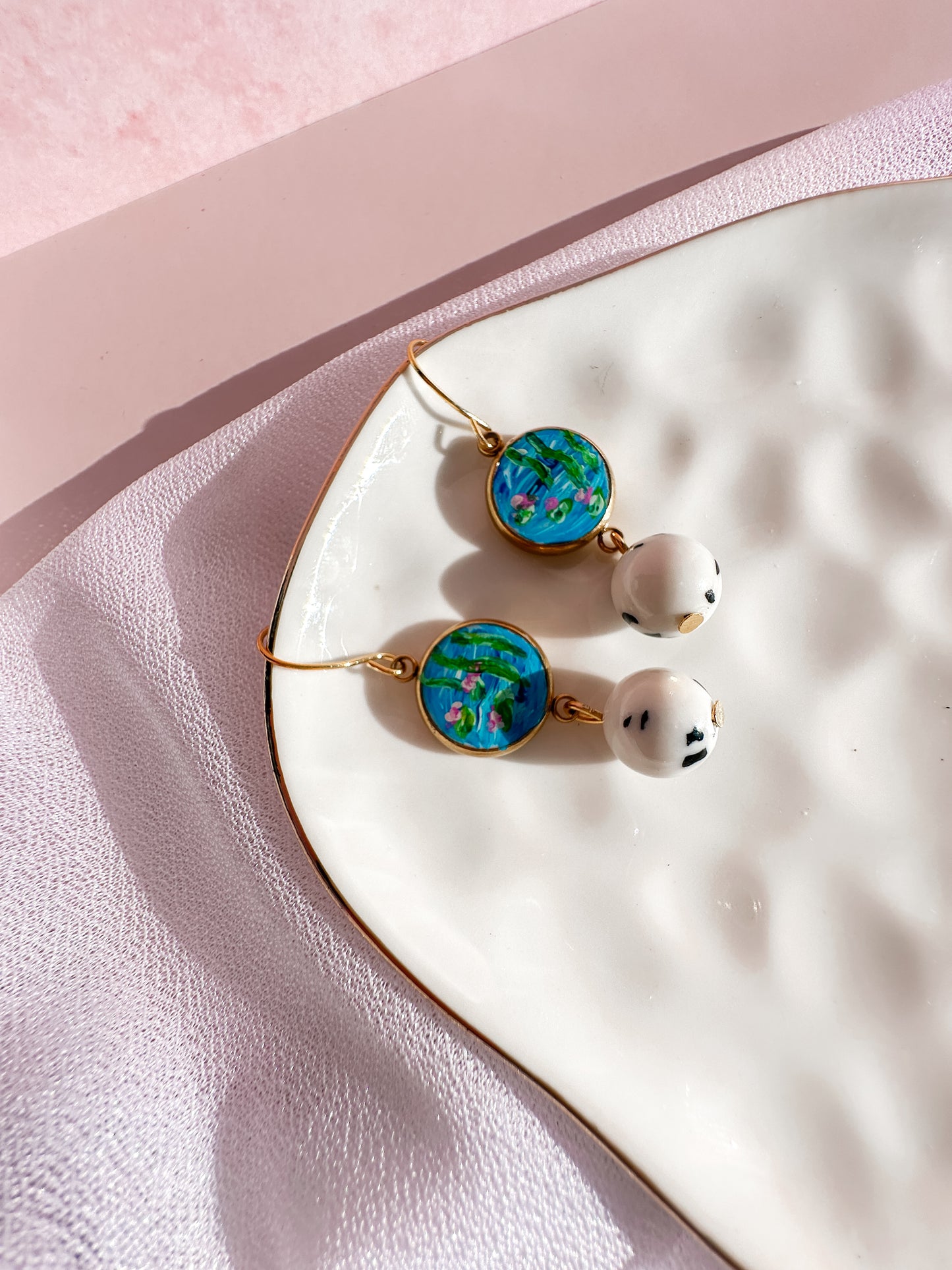 Hand Painted Water Lily Earrings | Spring Vintage Inspired Collection