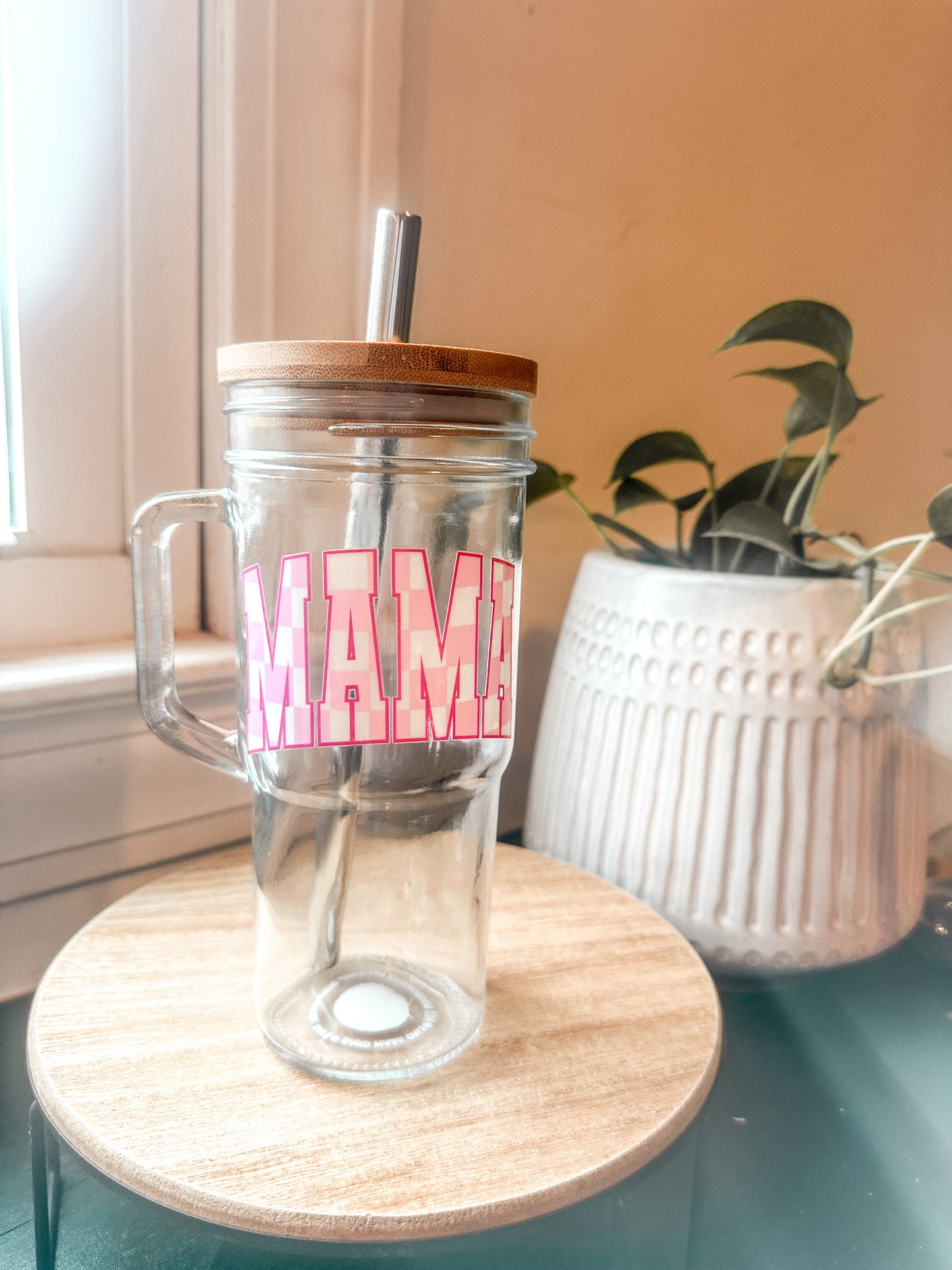 Mama *light pink | 24 oz Iced Coffee Glass