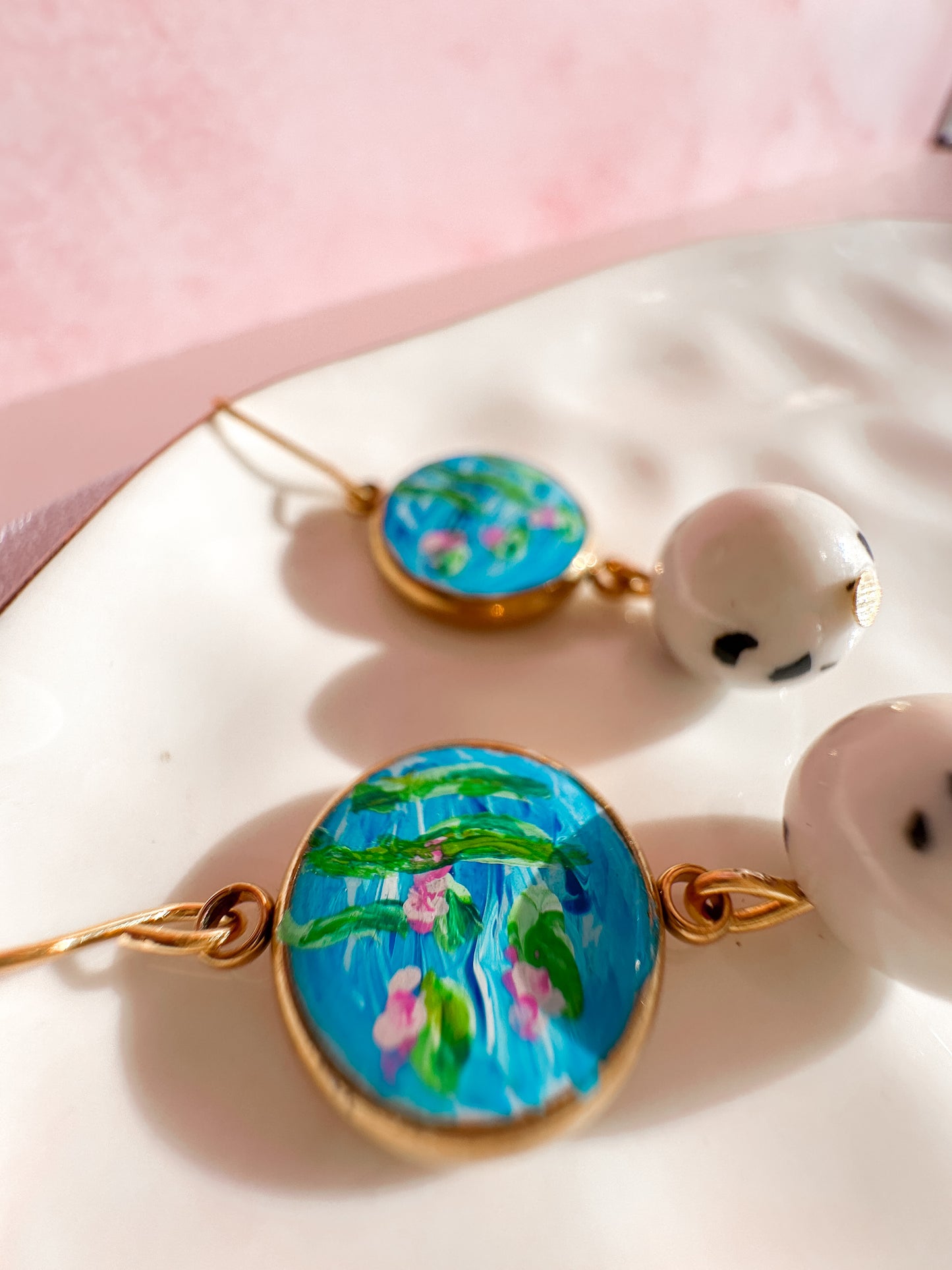 Hand Painted Water Lily Earrings | Spring Vintage Inspired Collection