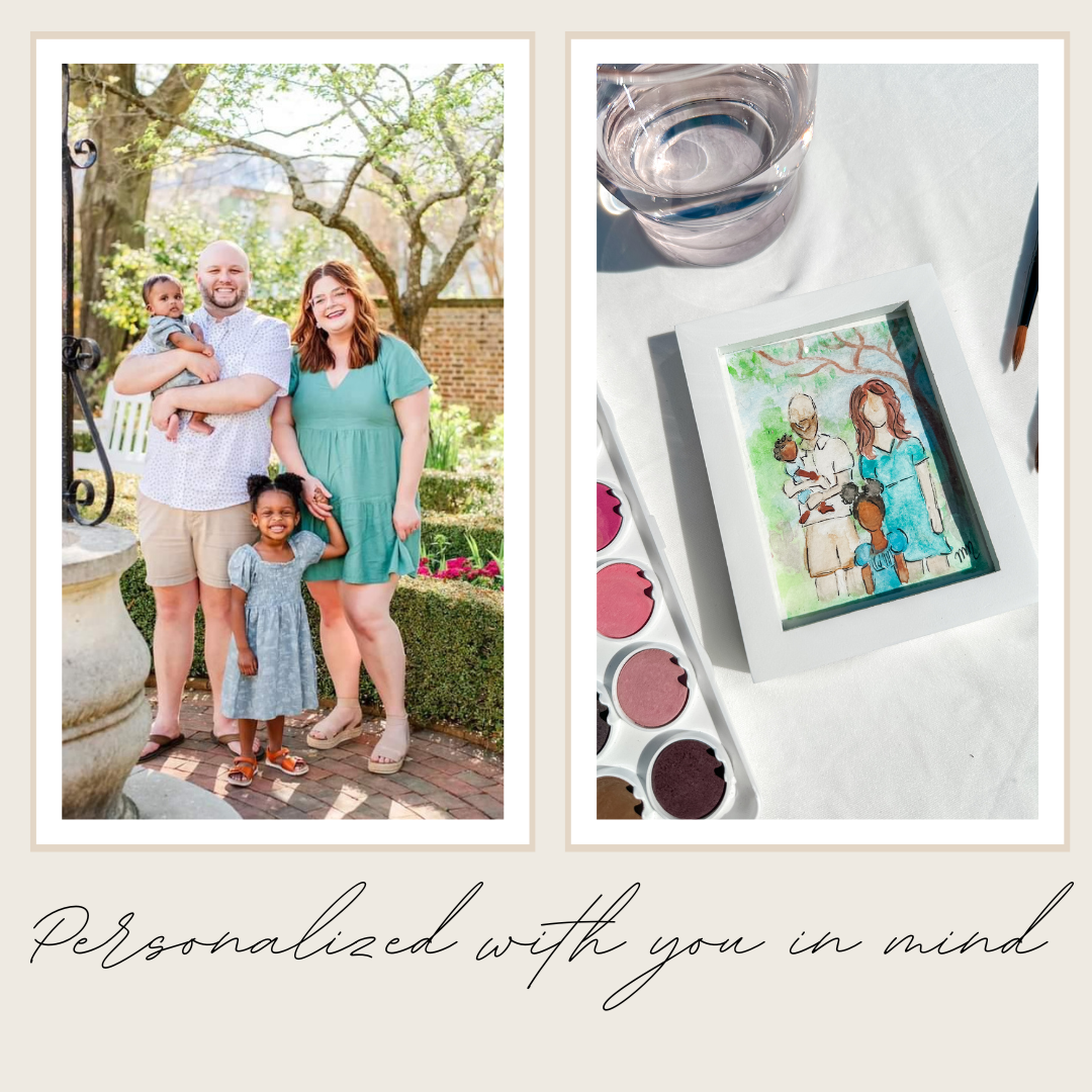 Watercolor Framed Hand-painted Family Portraits | Mini White Frame | Customizable