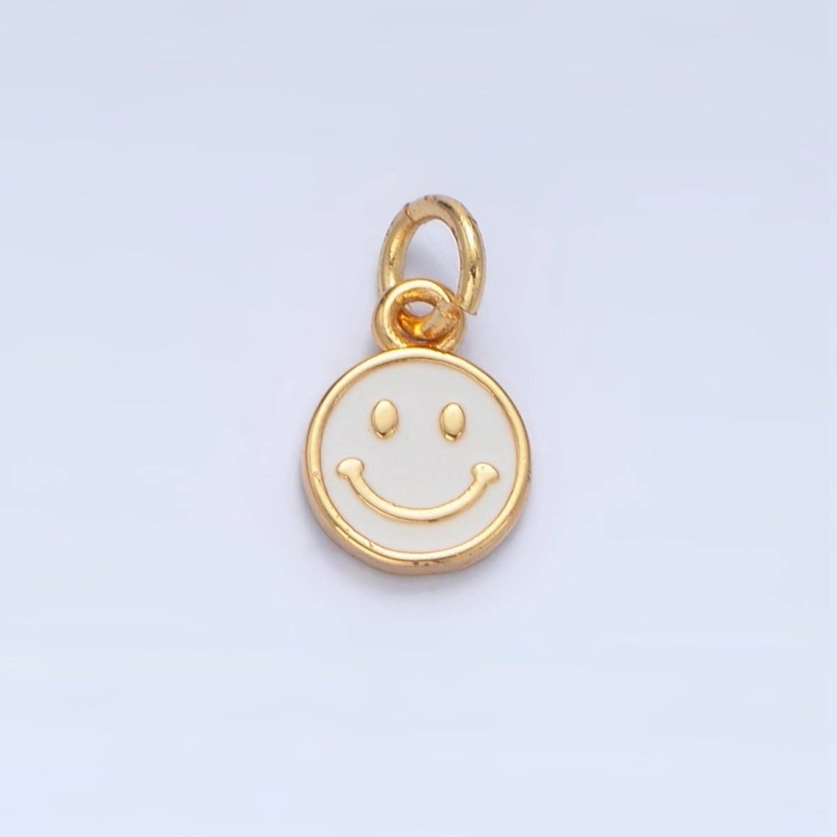 24K Gold Filled Mini Smiley Face White Enamel Round Bezel Charm | CHARM ONLY