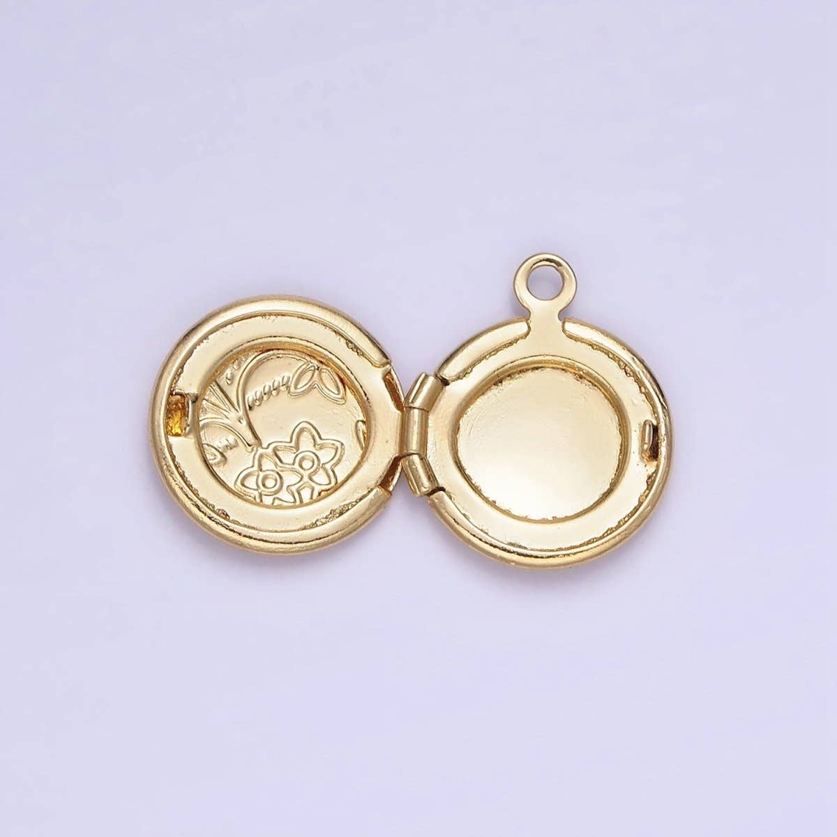 24K Gold Filled Nature Flower Engraved Round Locket In Gold | CHARM ONLY