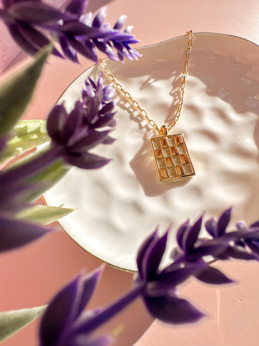 Checkered Print Necklace | 18k triple gold plated | Spring Vintage Inspired Collection