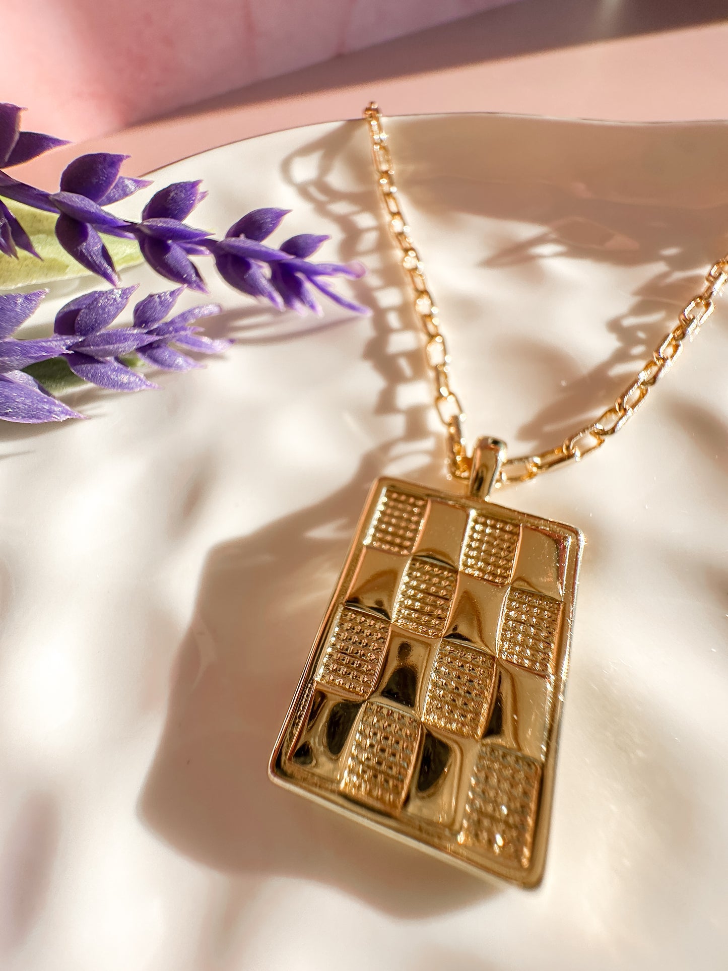 Checkered Print Necklace | 18k triple gold plated | Spring Vintage Inspired Collection