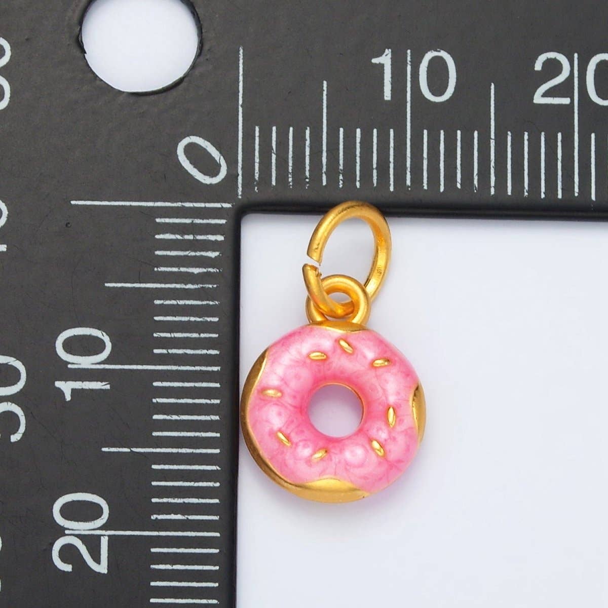 24K Gold Filled Pink Glazed Sprinkle Donut Dessert Enamel Charm | CHARM ONLY