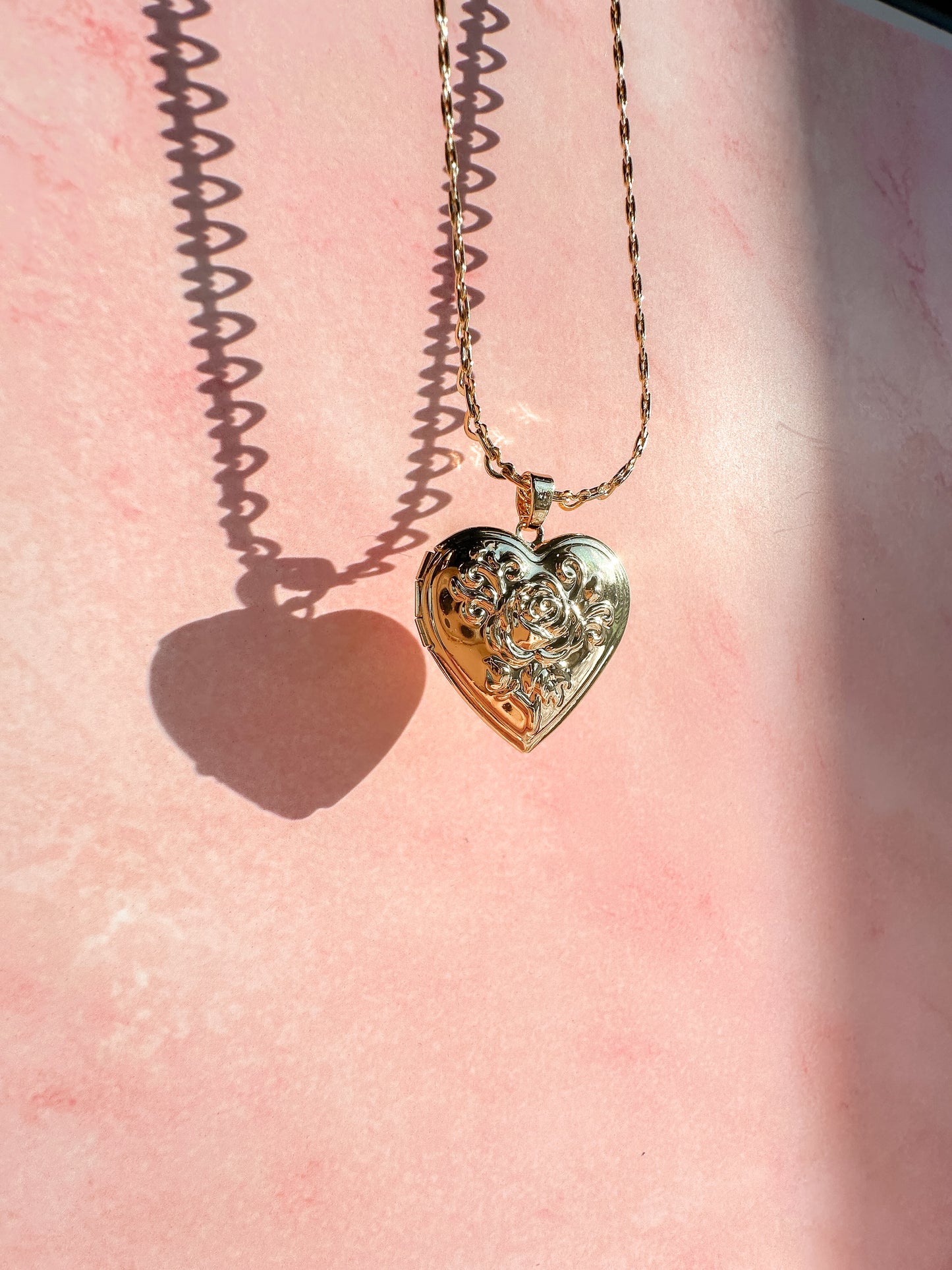 Heart Locket Necklace on a Heart Chain | 18k triple gold plated | Spring Vintage Inspired Collection