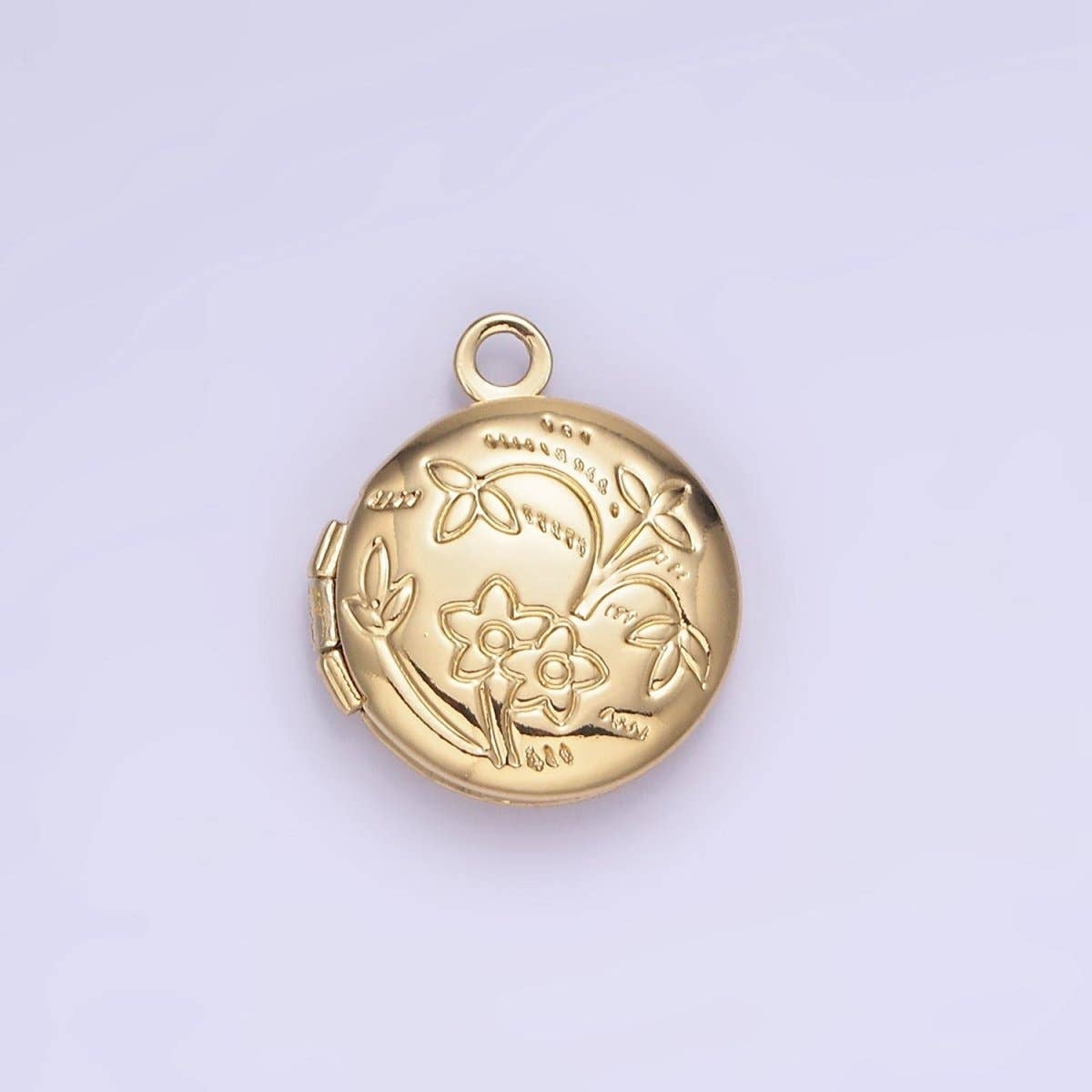 24K Gold Filled Nature Flower Engraved Round Locket In Gold | CHARM ONLY