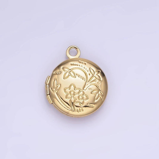 24K Gold Filled Nature Flower Engraved Round Locket In Gold | CHARM ONLY