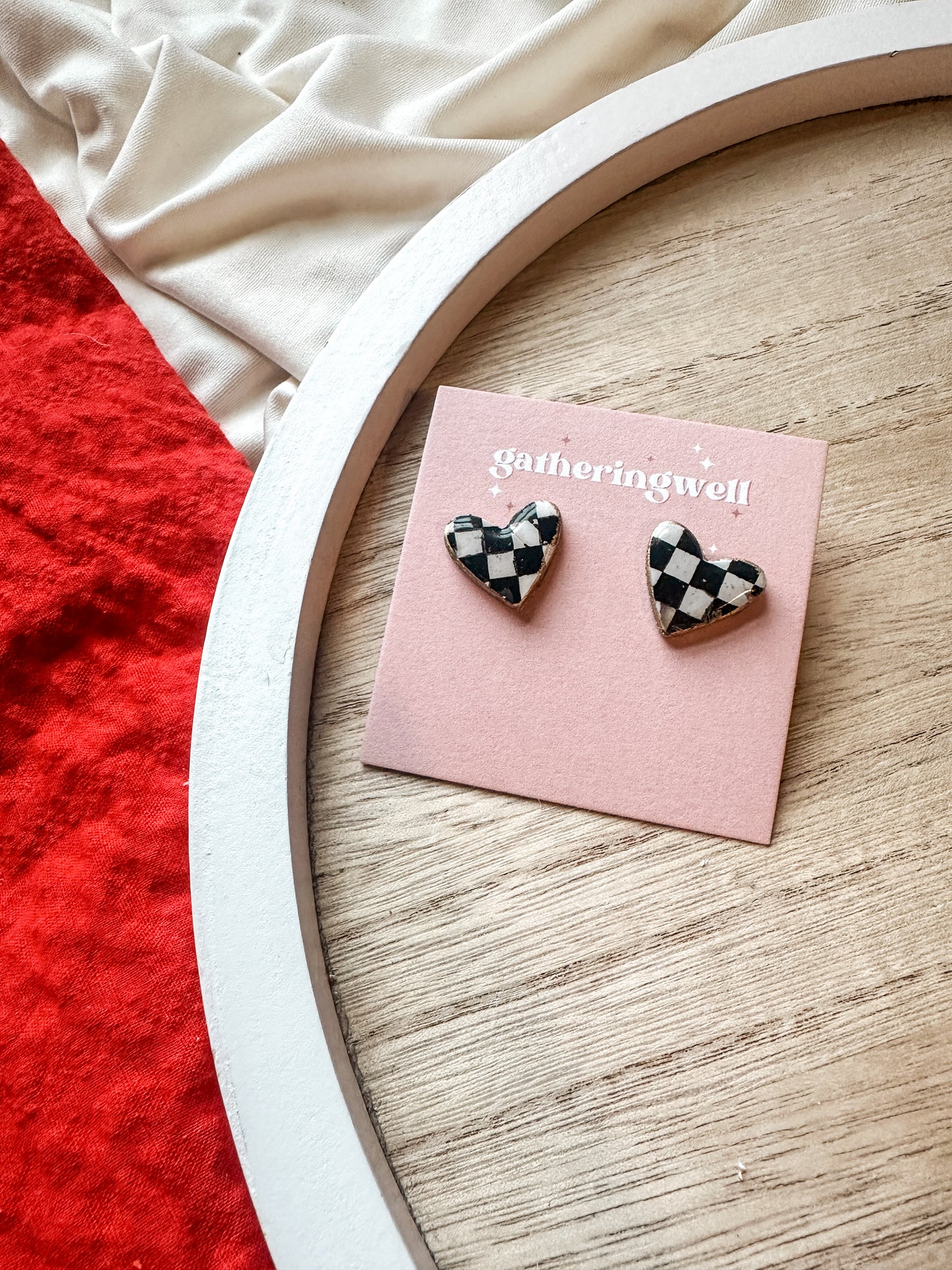 Heart Checkered Studs