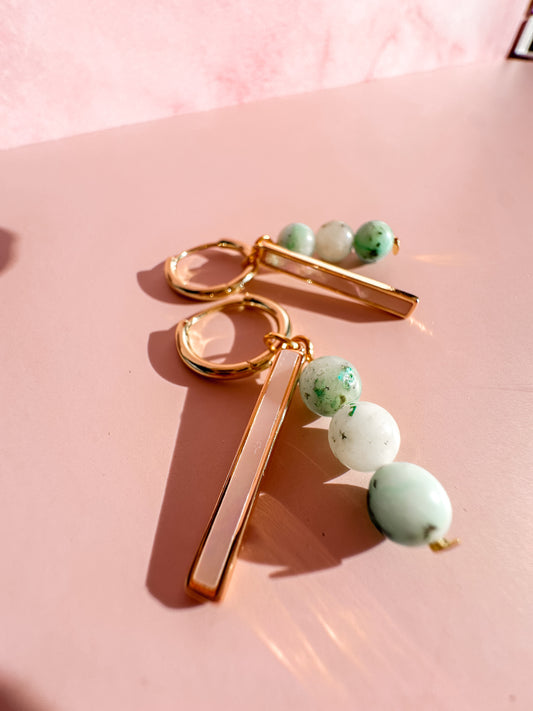 Blue Agate Charm Earrings | Real Gold Plated | Spring Vintage Inspired Collection