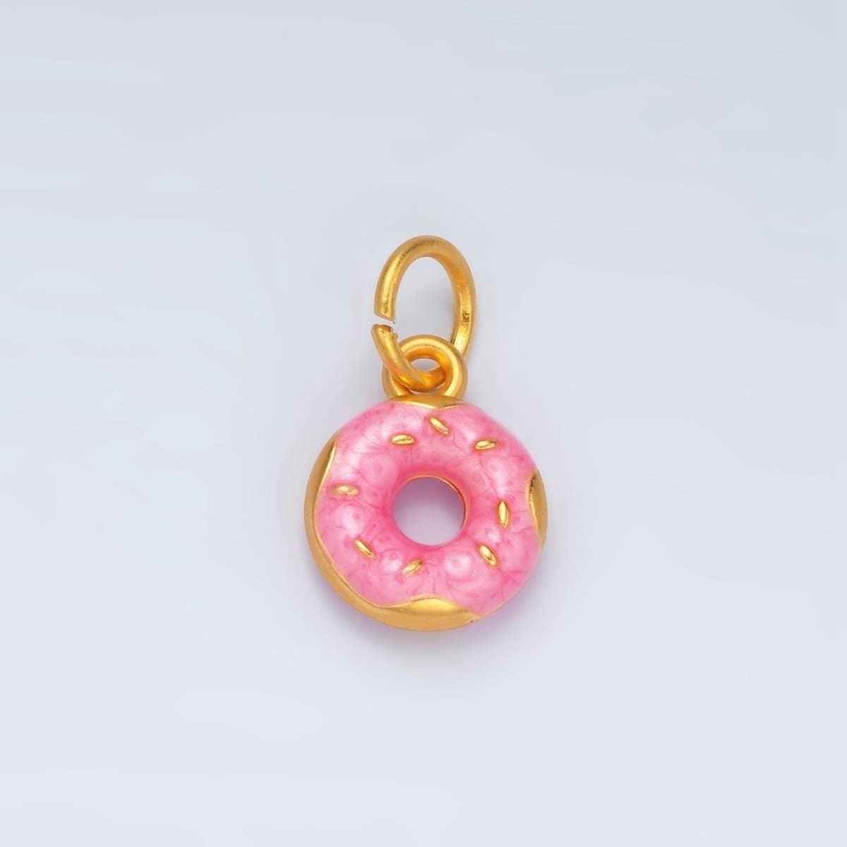 24K Gold Filled Pink Glazed Sprinkle Donut Dessert Enamel Charm | CHARM ONLY