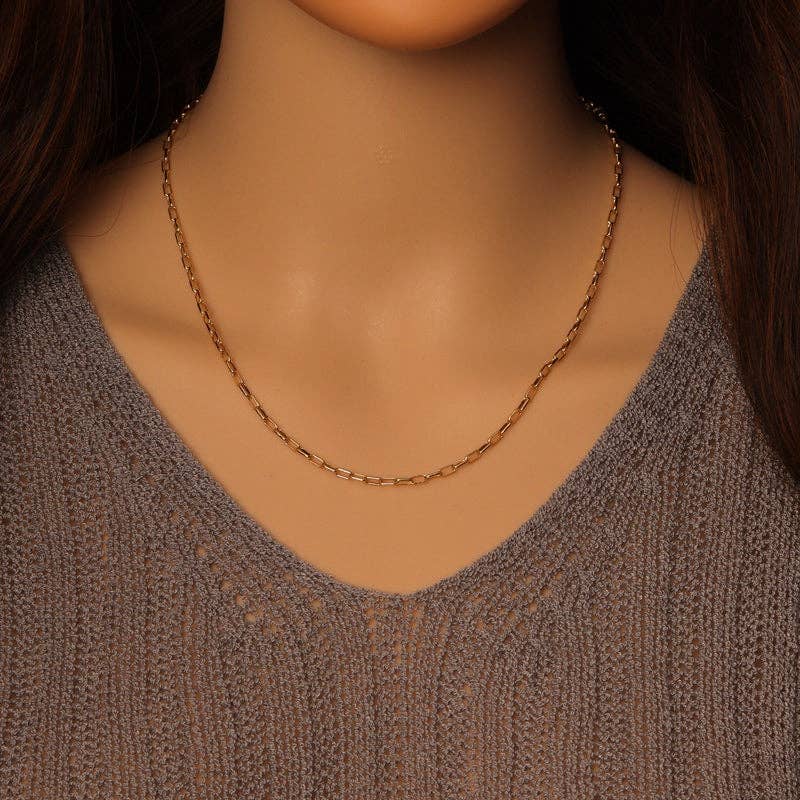 Necklace | Thin Gold Paperclip Link Chain Adjustable Necklace