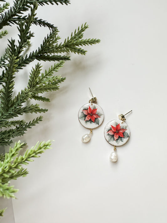 Poinsettia Pearl Dangles | Holiday Collection