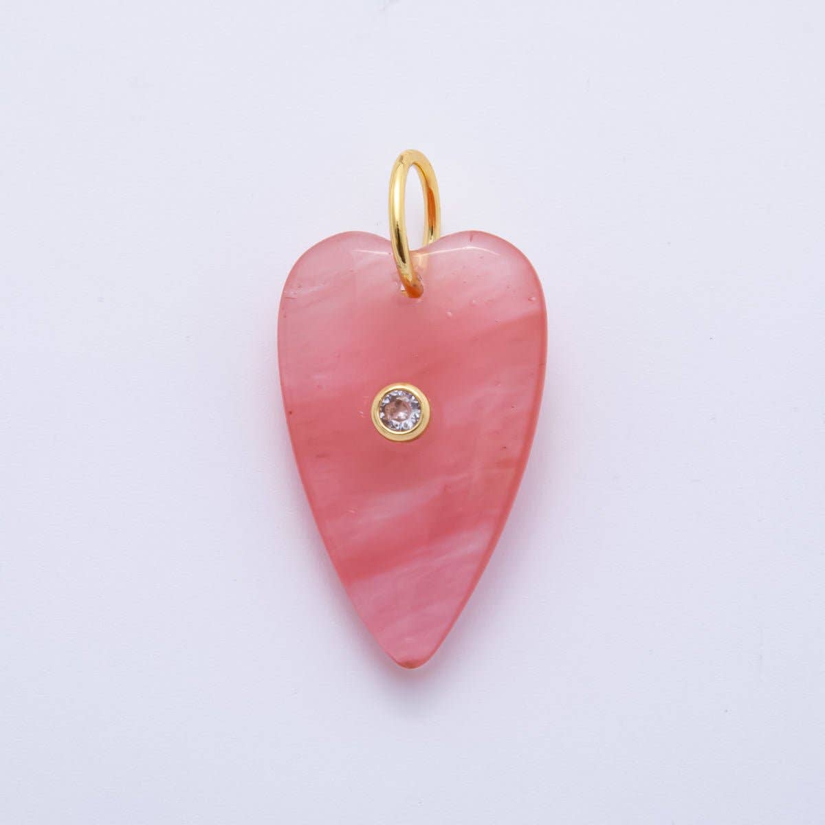 18K Gold Filled PINK Quartz Long Heart Gemstone Charm | CHARM ONLY