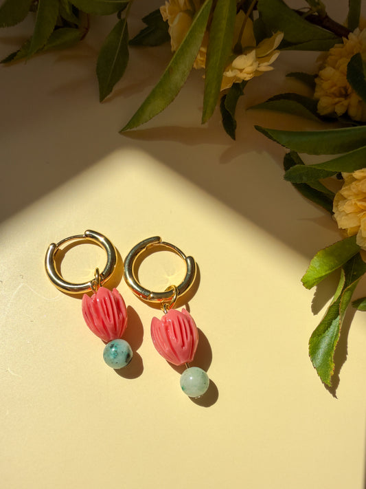 Pink Tulip Jasper Beaded Earrings | Garden Party Collection