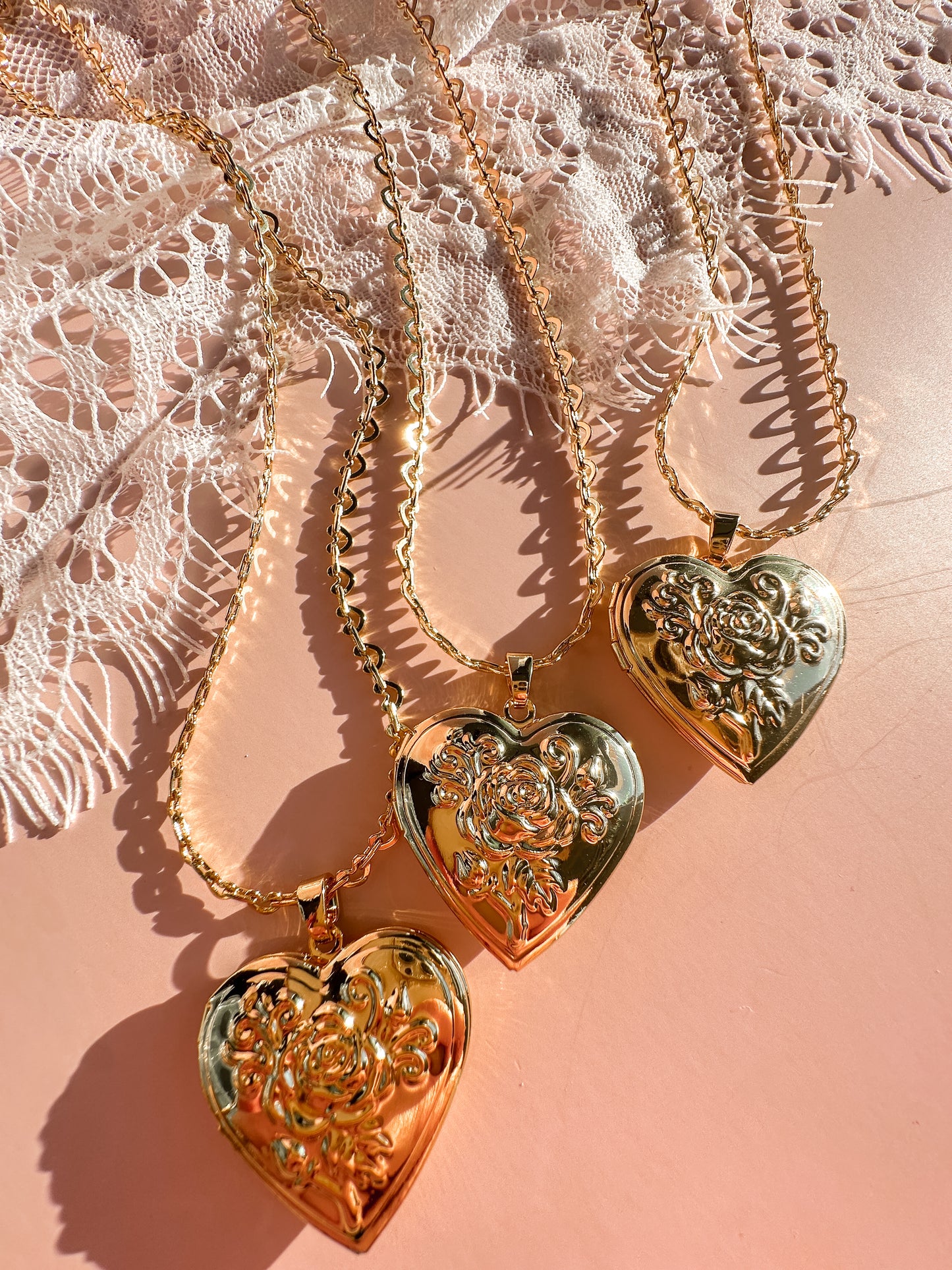 Heart Locket Necklace on a Heart Chain | 18k triple gold plated | Spring Vintage Inspired Collection