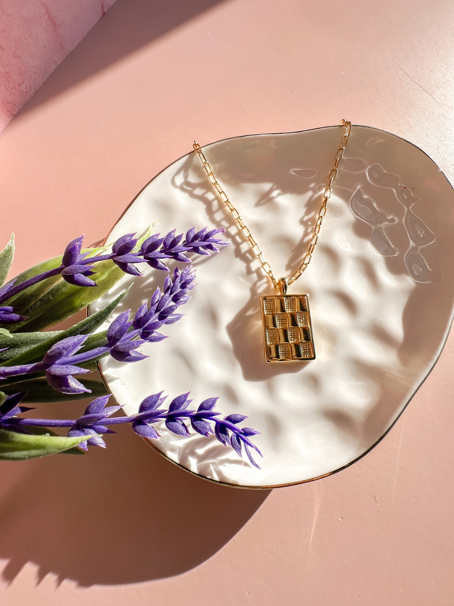 Checkered Print Necklace | 18k triple gold plated | Spring Vintage Inspired Collection