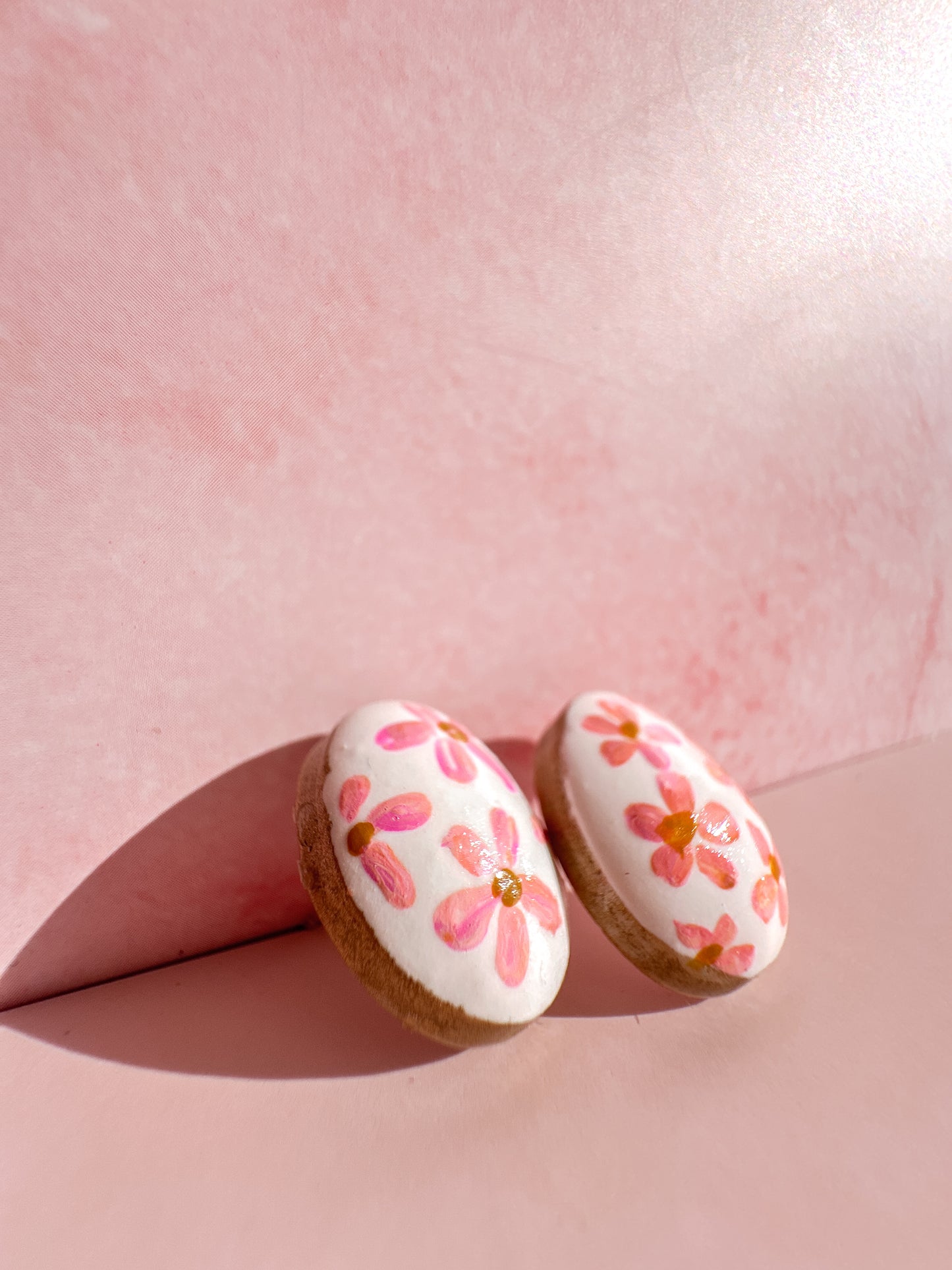 Hand Painted Pink Flower Studs | Spring Vintage Inspired Collection