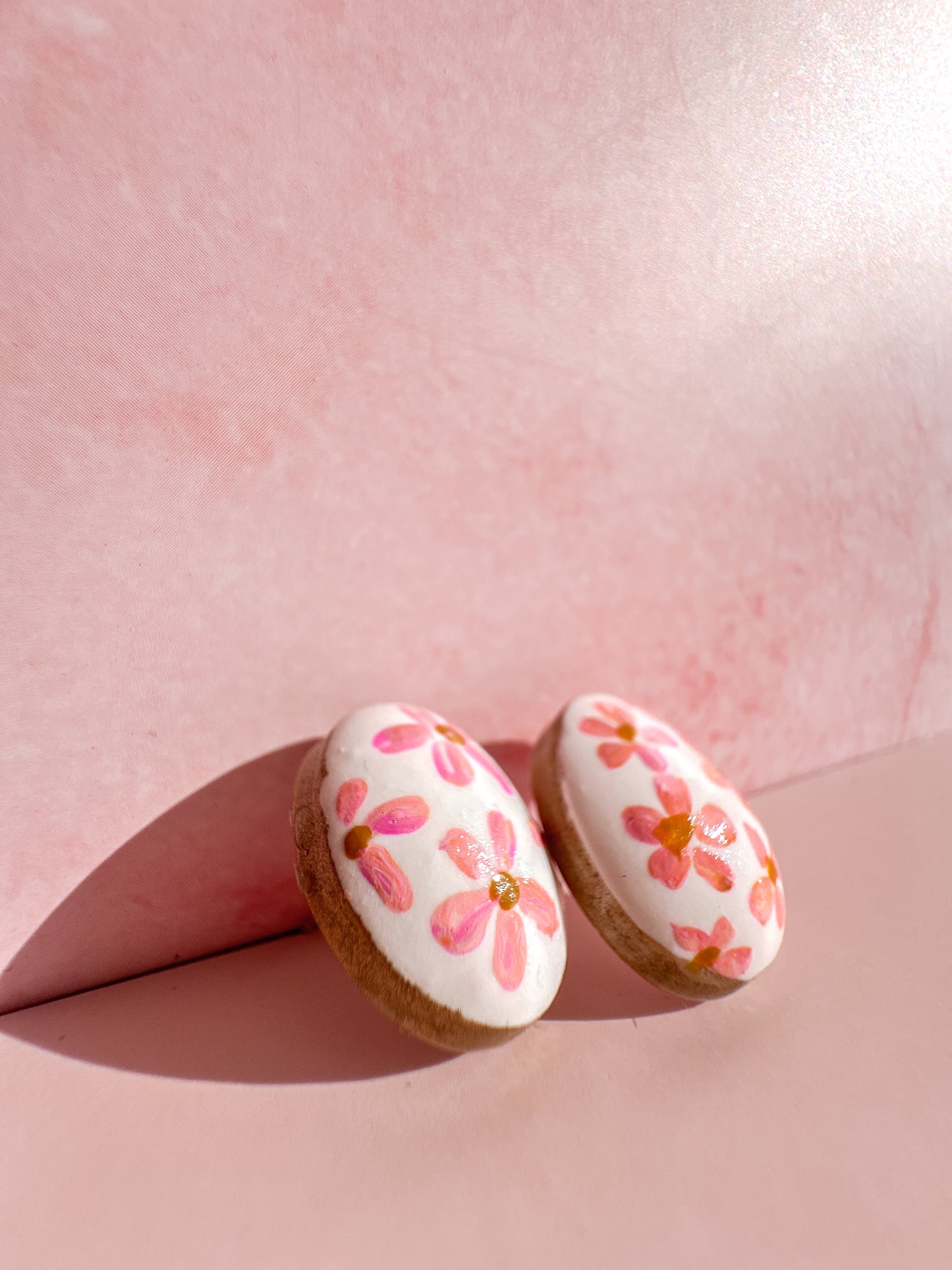 Hand Painted Pink Flower Studs | Spring Vintage Inspired Collection