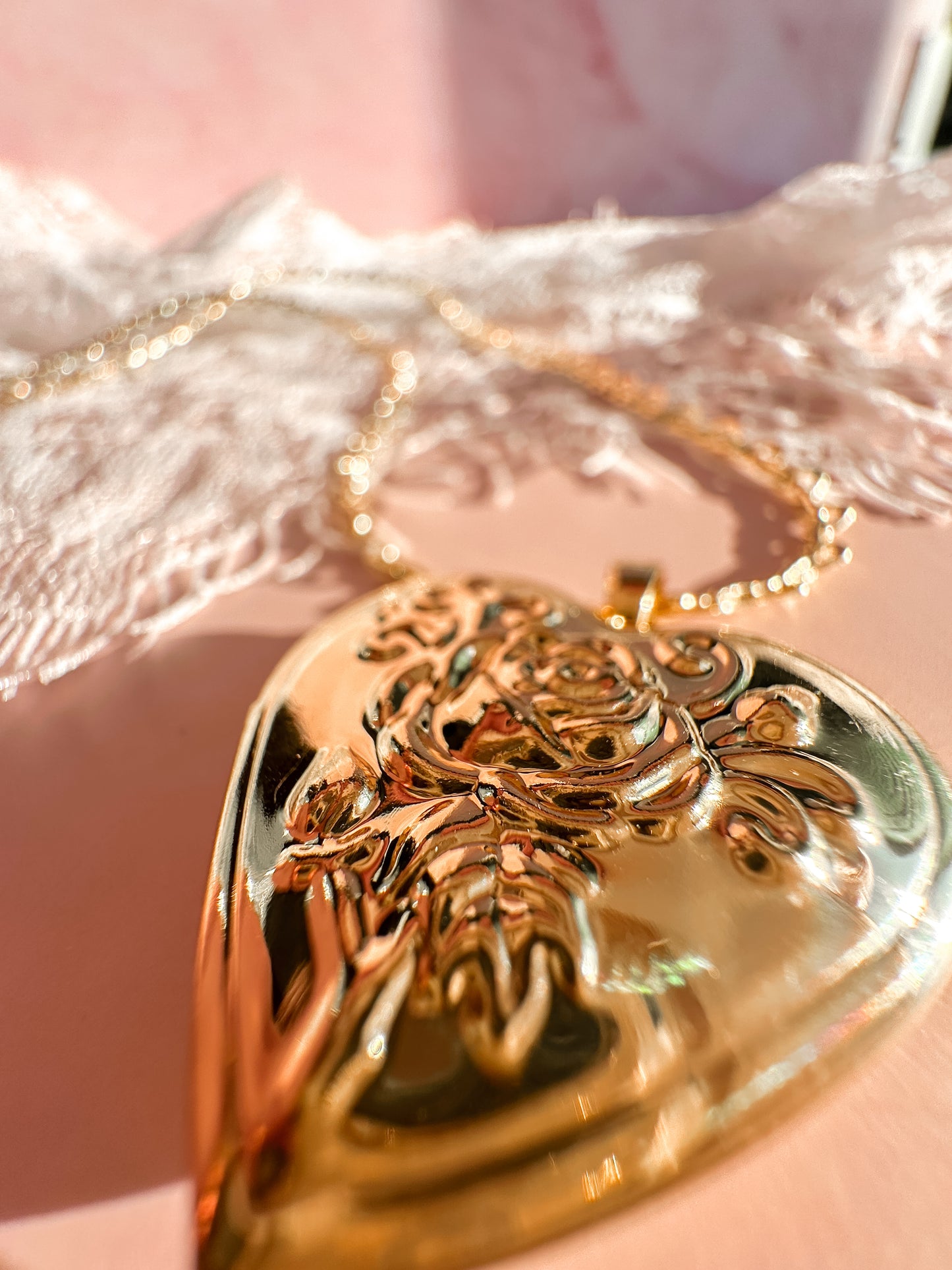 Heart Locket Necklace on a Heart Chain | 18k triple gold plated | Spring Vintage Inspired Collection