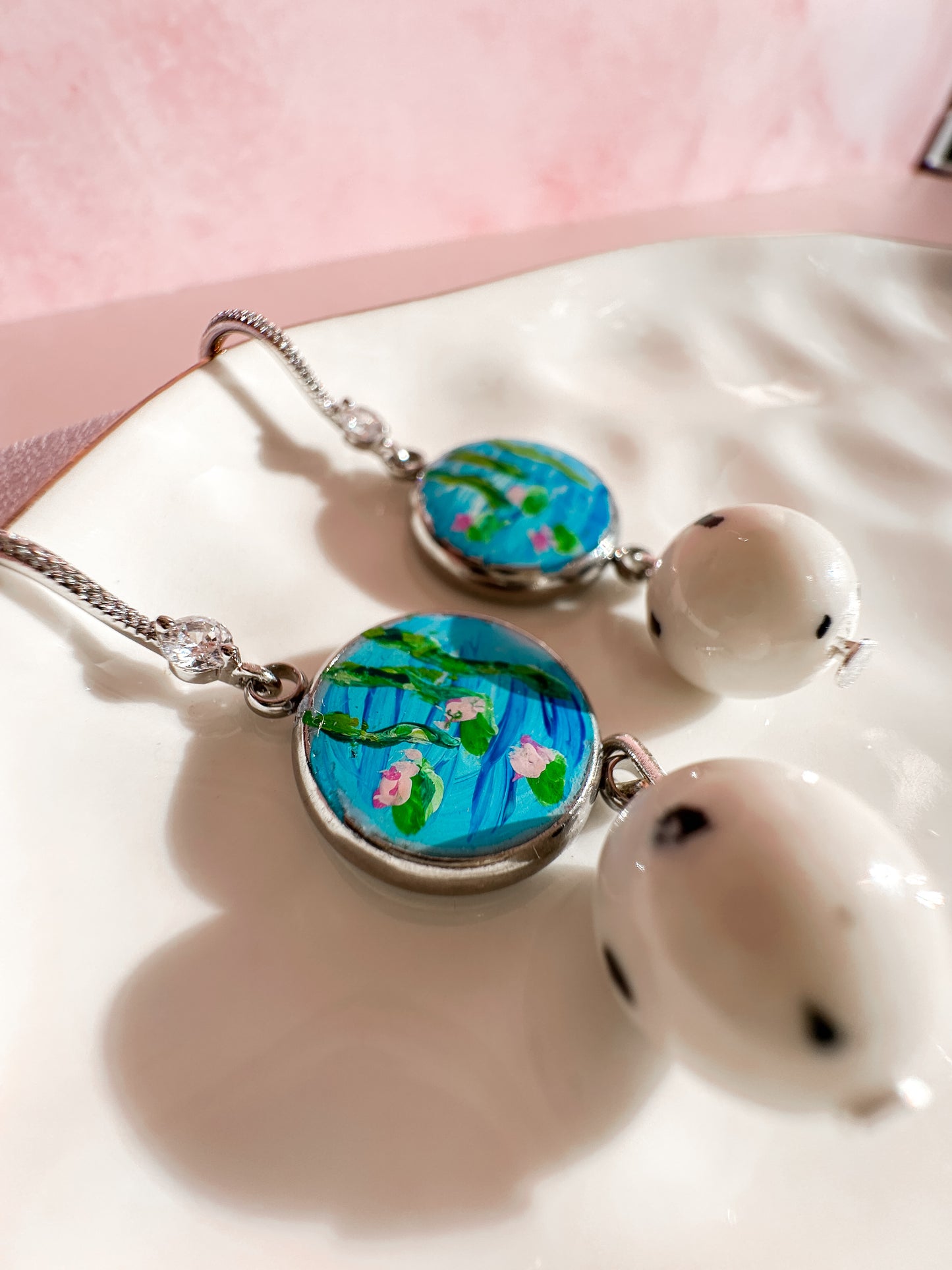 Hand Painted Water Lily Earrings | Spring Vintage Inspired Collection