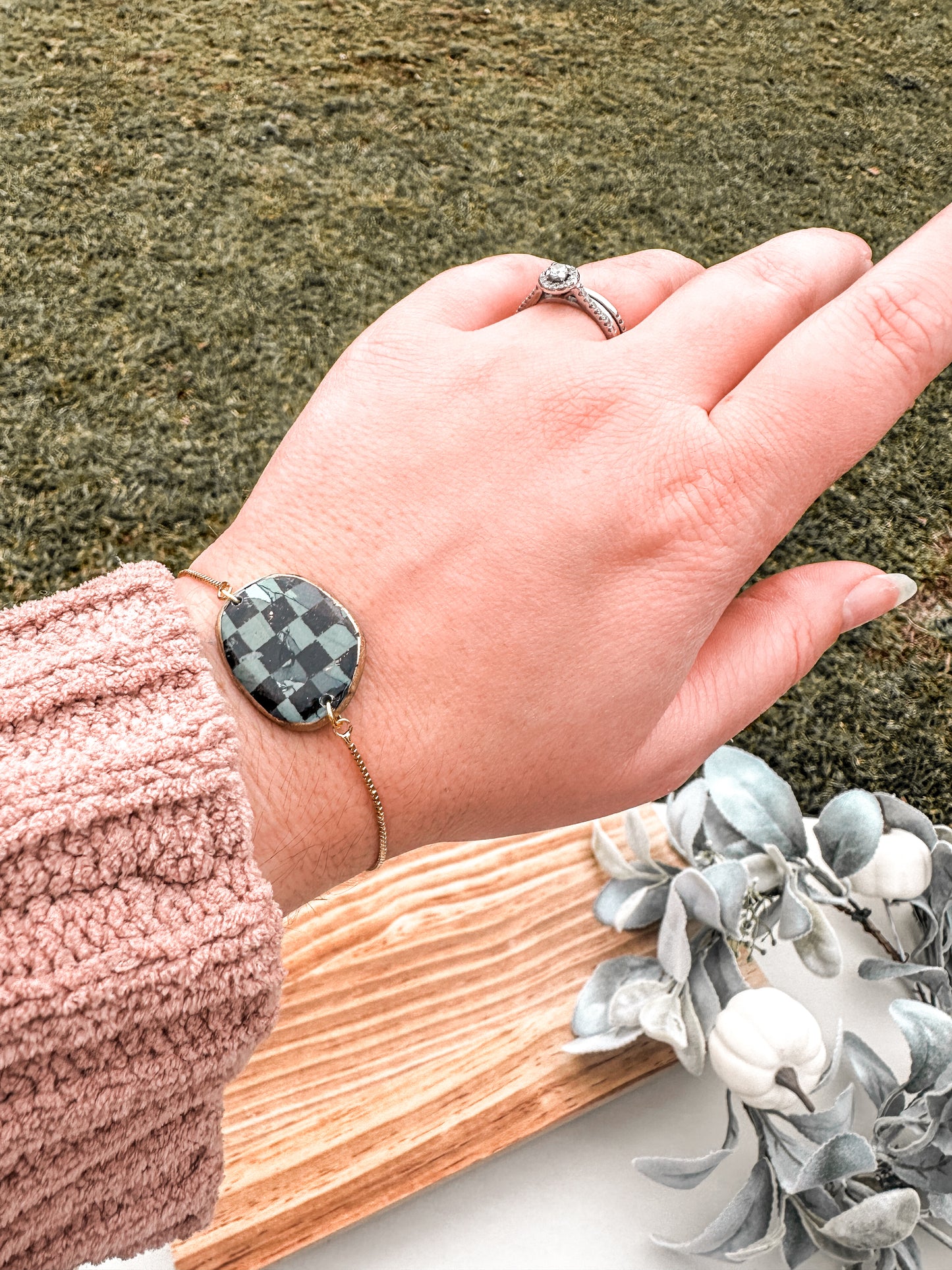 Green Marbled Checkered Bracelet