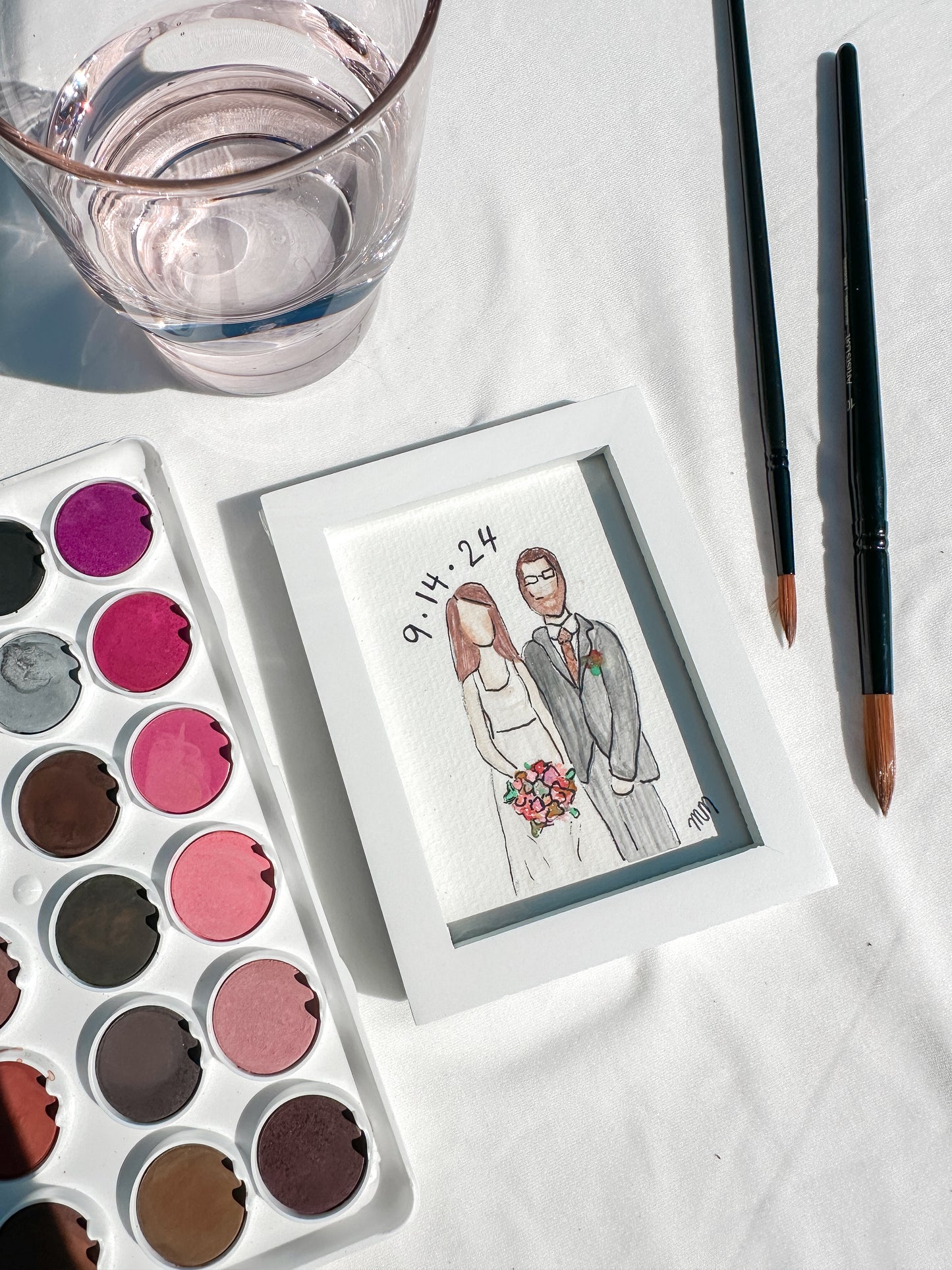 Watercolor Framed Hand-painted Family Portraits | Mini White Frame | Customizable