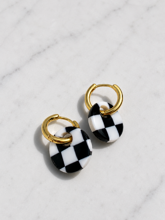 B&W Checkered Print Charms | Earring Charm Bar | charms ONLY *hoops not included*