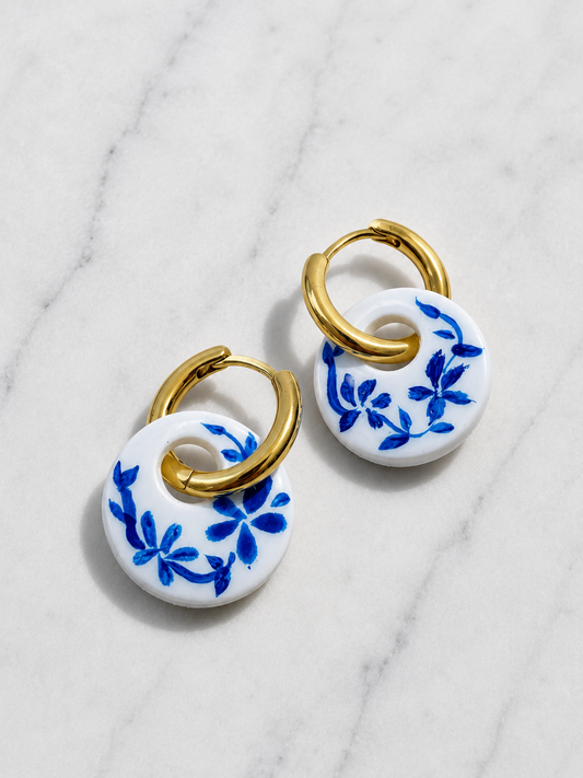 Blue Floral Hand Painted Charms | Earring Charm Bar | charms ONLY *hoops not included*