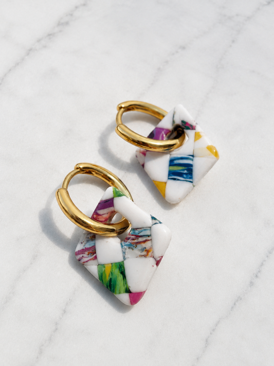 Quilted Print Charms | Earring Charm Bar | charms ONLY *hoops not included*