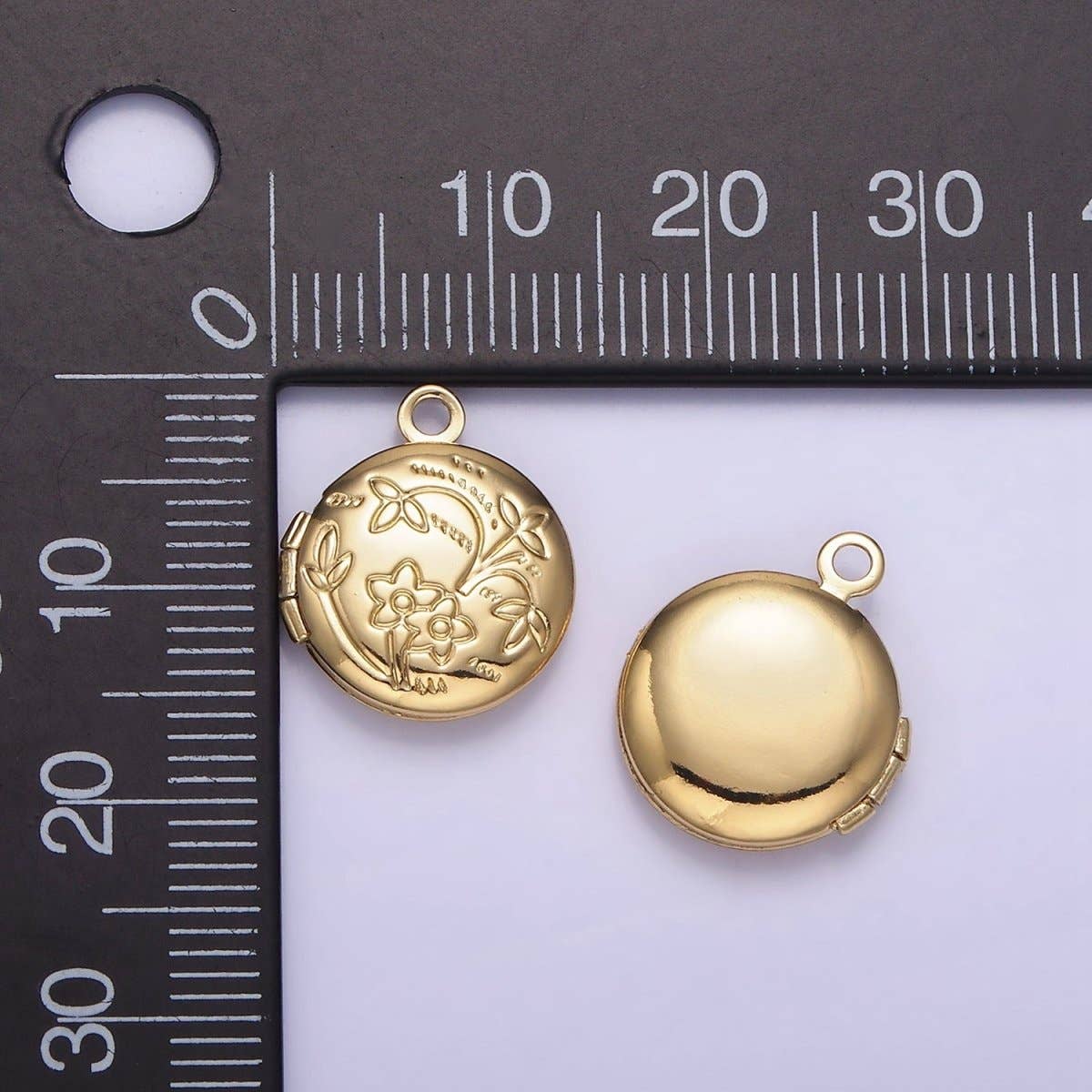 24K Gold Filled Nature Flower Engraved Round Locket In Gold | CHARM ONLY