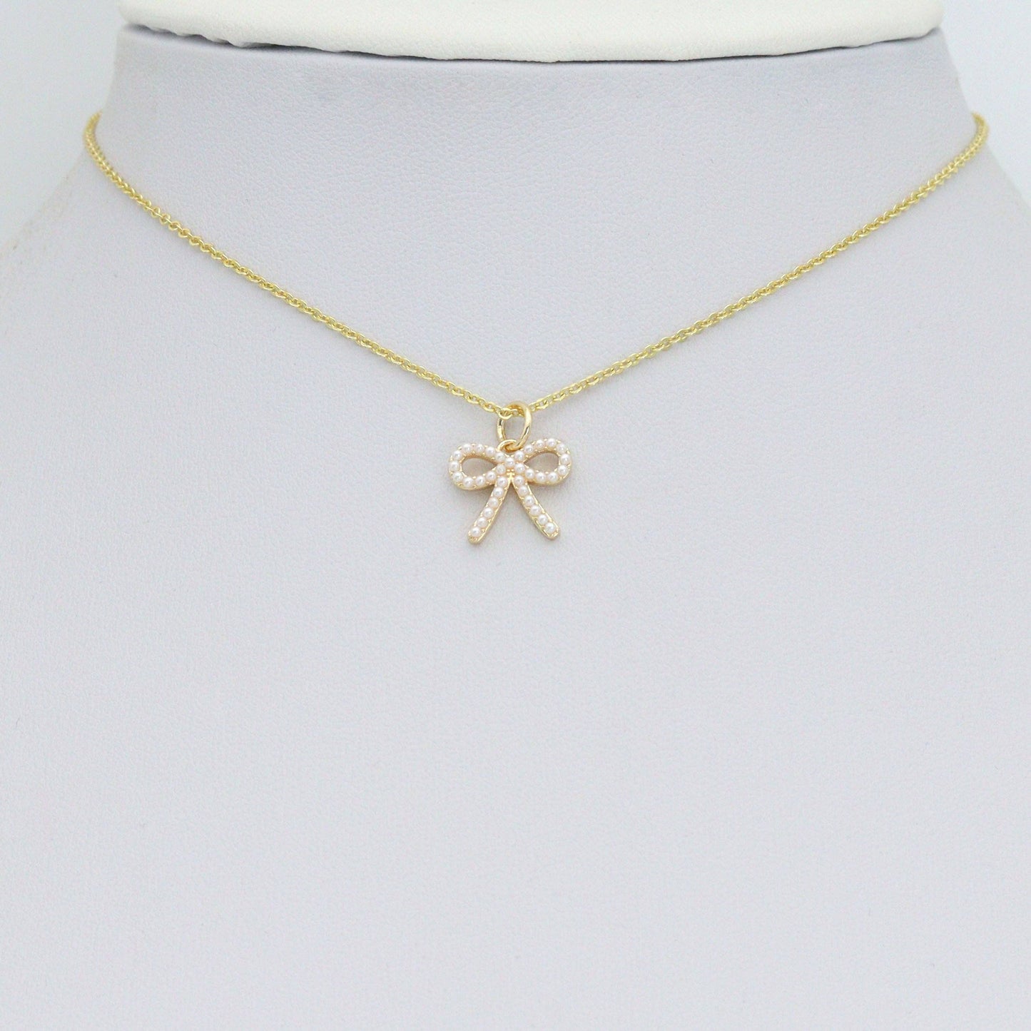 18k Gold Filled Cute Pearl Bowknot Charm Pendant, CHARM ONLY