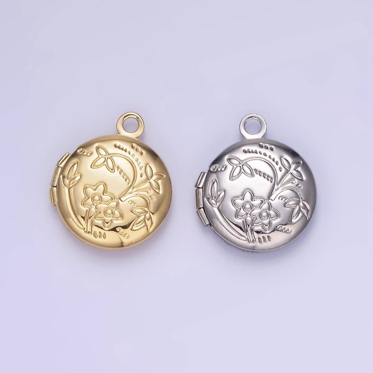 24K Gold Filled Nature Flower Engraved Round Locket In Gold | CHARM ONLY