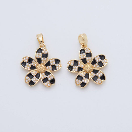 18K Gold Filled Shell Pearl Checkered Flower Pendant | CHARM ONLY