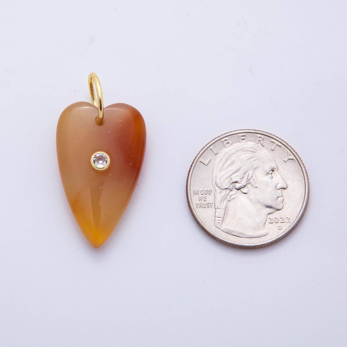 18K Gold Filled PINK Quartz Long Heart Gemstone Charm | CHARM ONLY