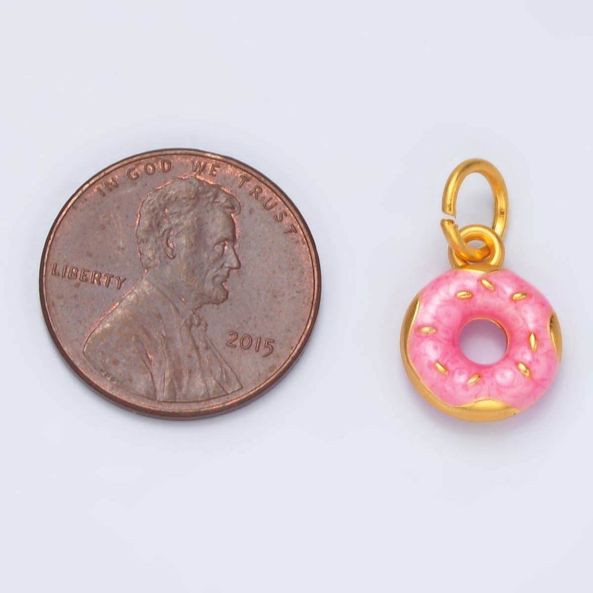 24K Gold Filled Pink Glazed Sprinkle Donut Dessert Enamel Charm | CHARM ONLY
